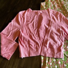 Girls Sz L Youth Lilly Pulitzer Pink 3/4 Slv knit Openfront cardigan
