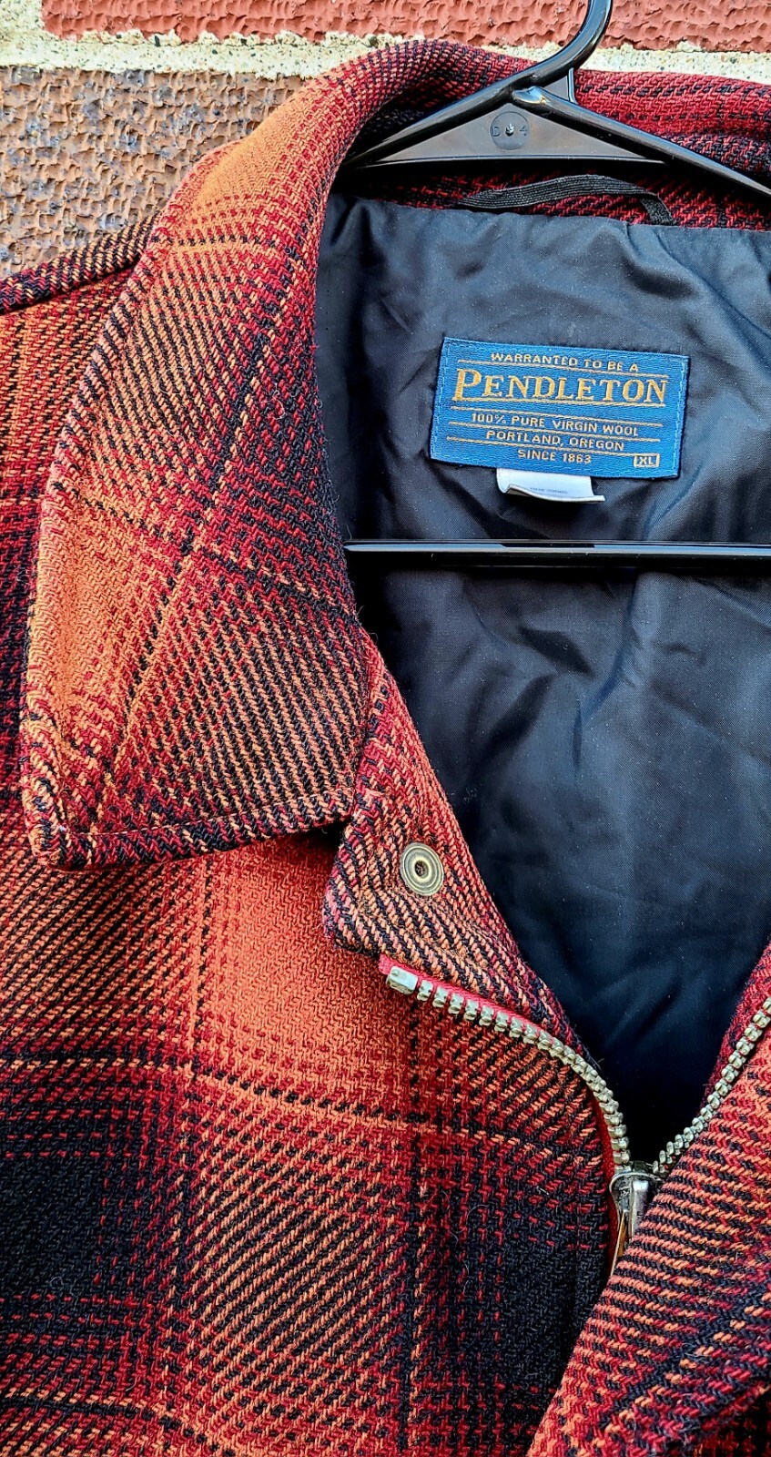 Pendleton Distressed Wool Red Orange Plaid Lumber… - image 3