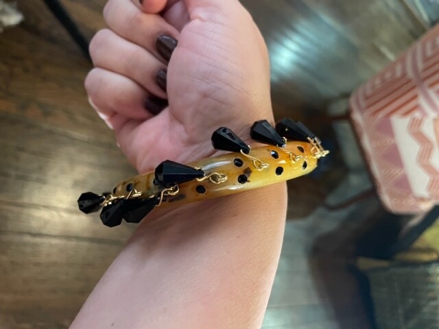 Authentic PRADA Bracelet Tortoise BANGLE with Bla… - image 2