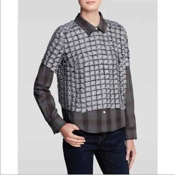 Elizabeth and James 格子衬衫金属分层花边覆盖灰色 Carnie S — 第 2/4 张图片