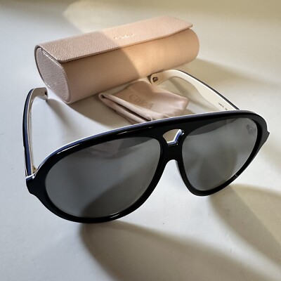 Chloe Apres Ski Pilot Sunglasses Aviator Black & Silver NIB $415