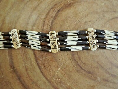 Bone Spacer Choker Necklace 4-hole White Beads Buffalo Bone Tribal