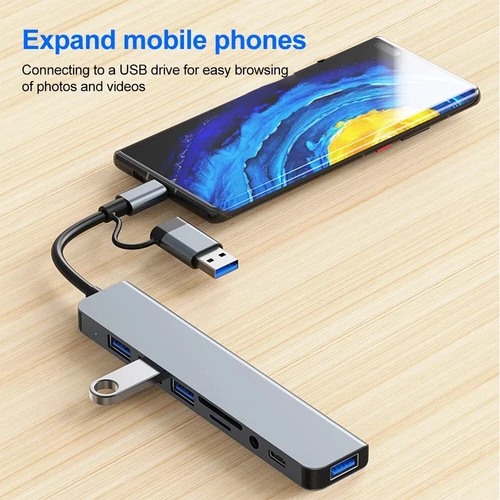 8 in 1 Multiport USB-C Hub Type C To USB 3.0 2.0 Multi-hub Dock Splitter Adapter - Picture 4 of 10
