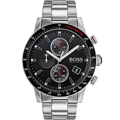 Authentic Hugo Boss Men's Chronograph Watch 1513509, Black Dial Stainless Steel.