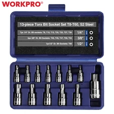 WORKPRO 13 Piece Torx Bit Socket Set T8-T60 S2 Steel For Hand Use Only With Case