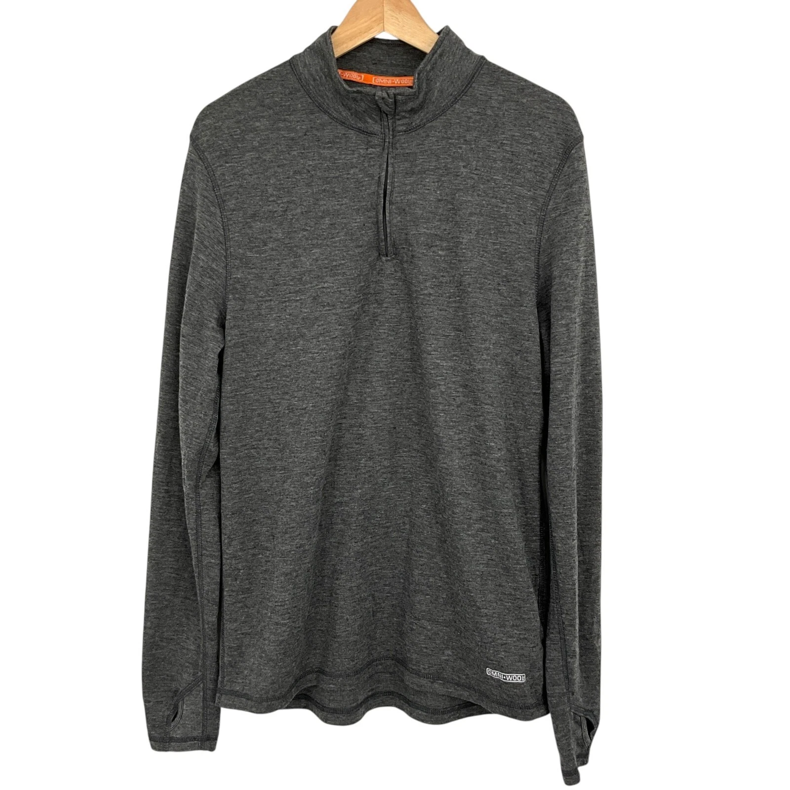 Omni Wool Size XL 1/4 Zip Base Layer Top Gray Long Sleeve Wool Poly Blend
