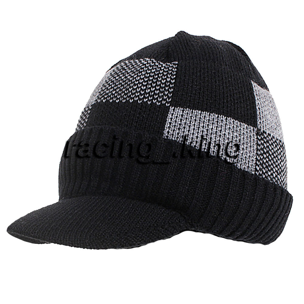 Men's Wool Blend Visor Brim Beanie Bill Knit Baseball Cap