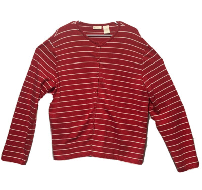 Bobbie Brooks Women s Blouse Long Sleeve Red White Horizontal Stripes Size L Reg
