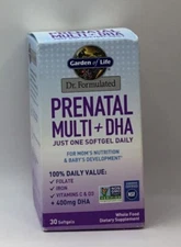 Exp 2/26 Garden Of Life Dr Formulated Prenatal Multi + DHA Sup 30 gels Exp 2/26