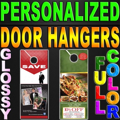 250 Personalized Door Hangers 100LB GLOSSY Full Color 2 SIDED PRINT 4.25"x11" - Image 1 of 3