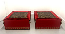 2 Beautiful red Velvet Baroque style ornate leather top ottoman/coffee table