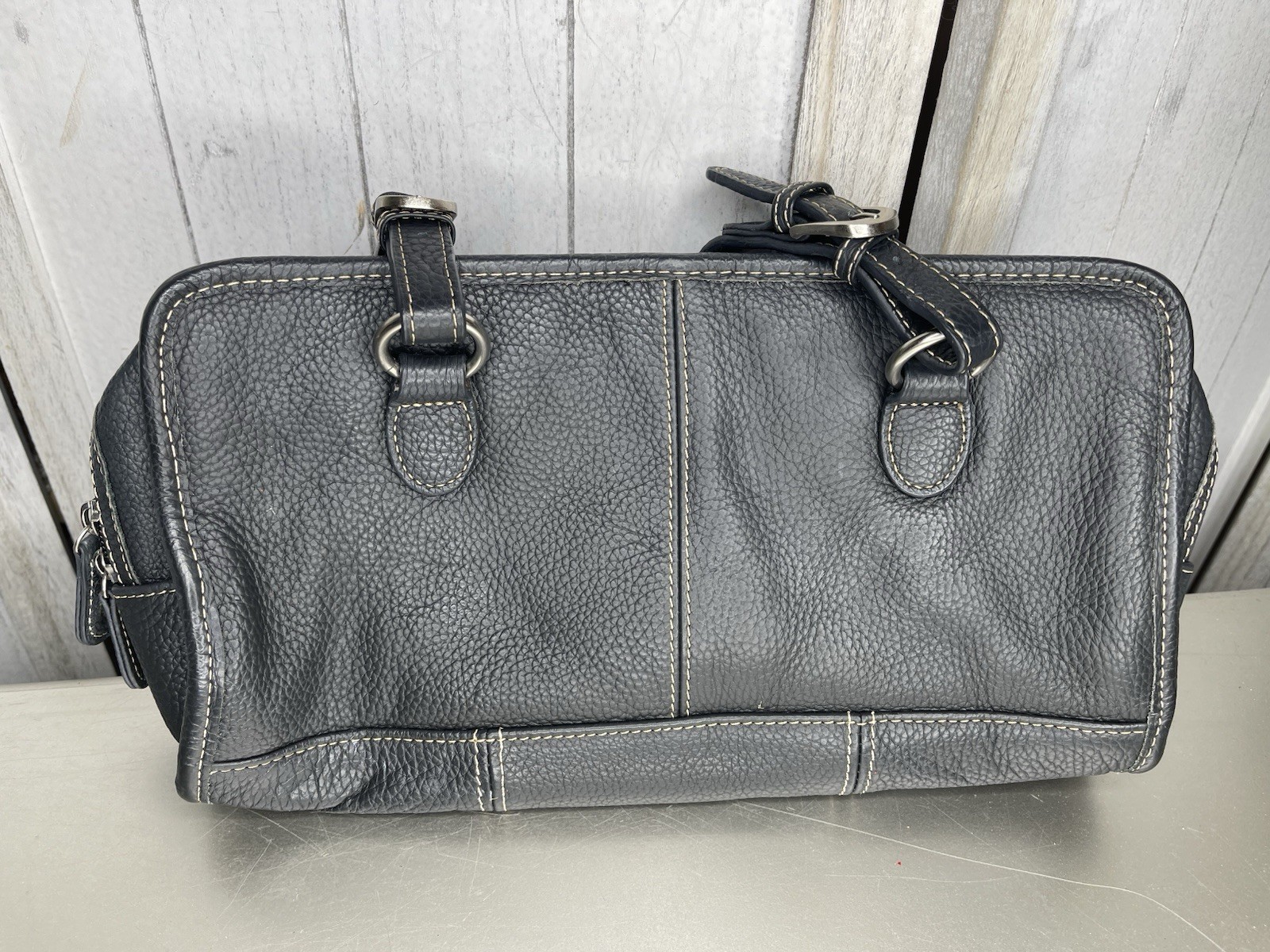 Ameri Leather Black Belt Stitched Leather Satchel… - image 3