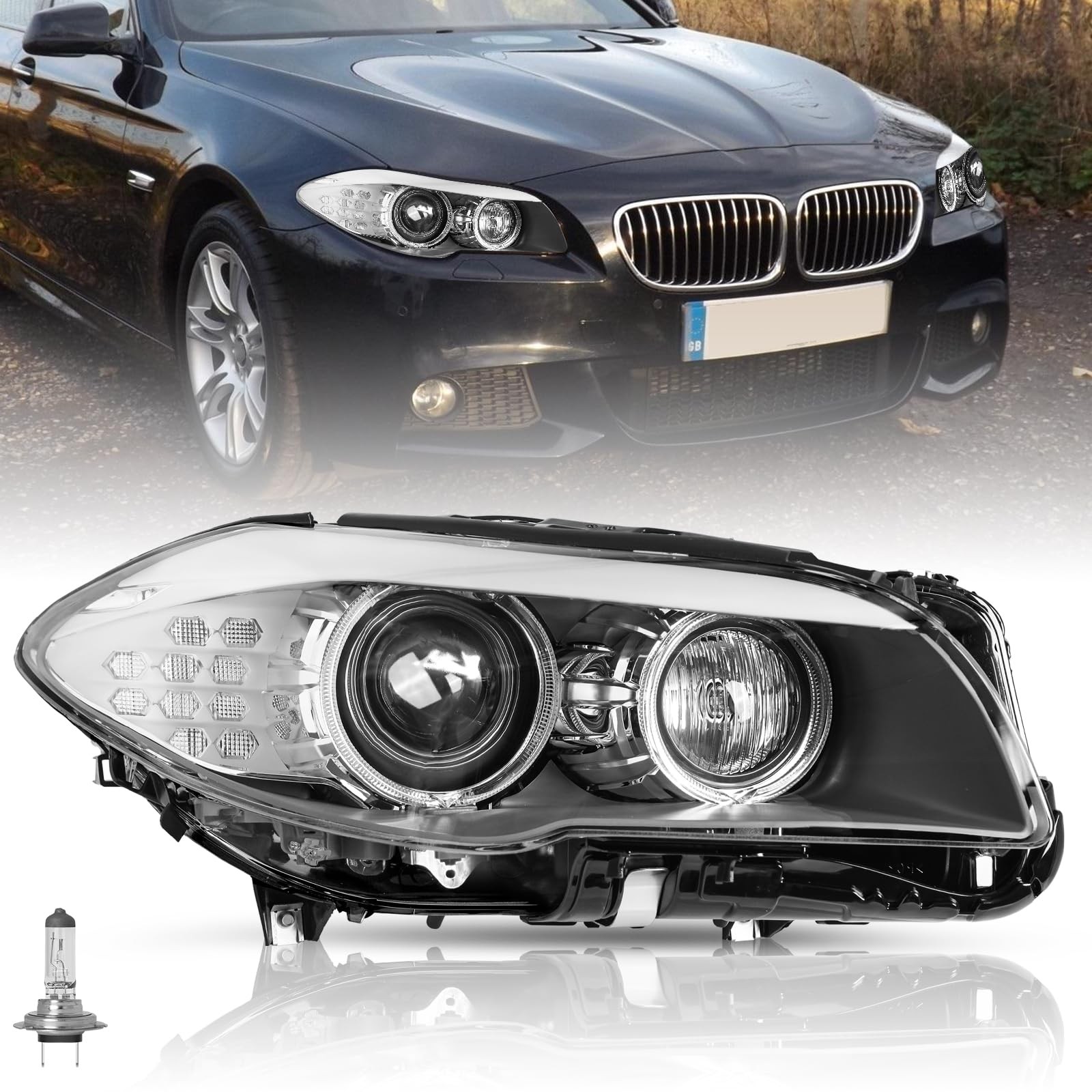 Headlight Assembly Compatible with 2011-2013 BMW 5 Series