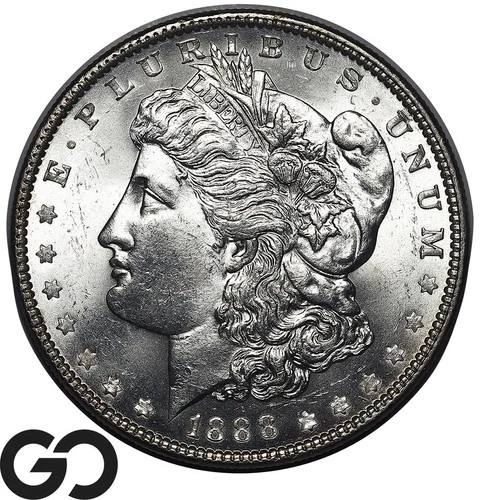 1888 Morgan Silver Dollar Coin, Gorgeous Lustrous Solid Gem BU++