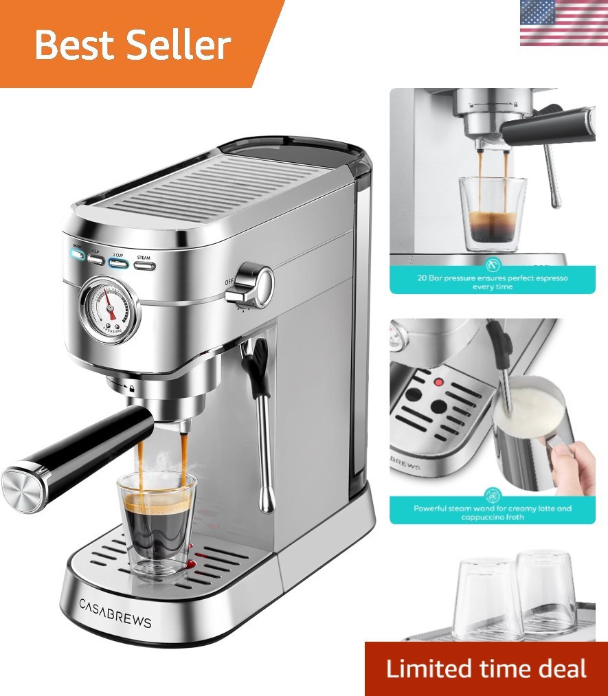 Stylish Stainless Steel Espresso Machine - 34oz Water Tank