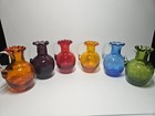6 Ruffled rim crackle glass pitchers Pilgrim All different colors