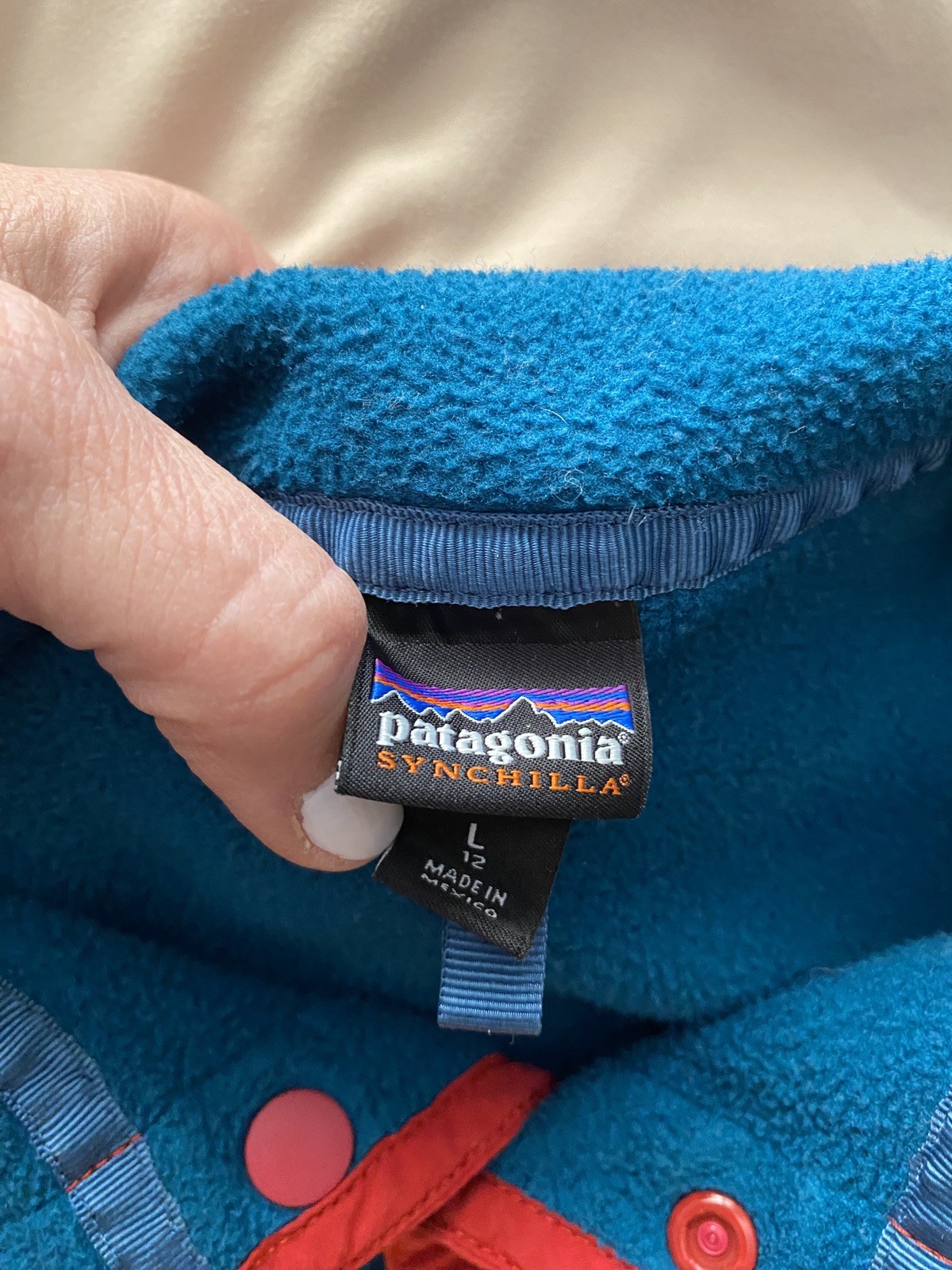 Patagonia Synchilla Snap-T Fleece Kids L 12 Pullover Snaps Colorblock Blue Red  thumbnail 2