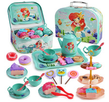 Mini Tea Party Set Princess Afternoon Tea Dessert Mermaid Toys Set for Girls 3