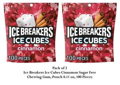 Ice Breakers Ice Cubes Cinnamon Sugar Free Chewing Gum, Pouch 8.11 oz, 200 Piece