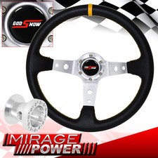 For 96-00 Civic Black Deep Dish Steering Wheel Silver Center Yellow Stitching For 96-00 Civic Black Deep Dish Steering Wheel Silver Center Yellow Stitching