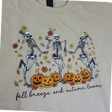 Gildan Softstyle Dancing Skeleton Pumpkin Fall Breeze Autumn Leaves Sweatshirt M