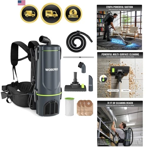 Commercial Backpack Vacuum Cleaner, 6-Quart, 1200W Motor, Lightweight with 23... - product listing photo