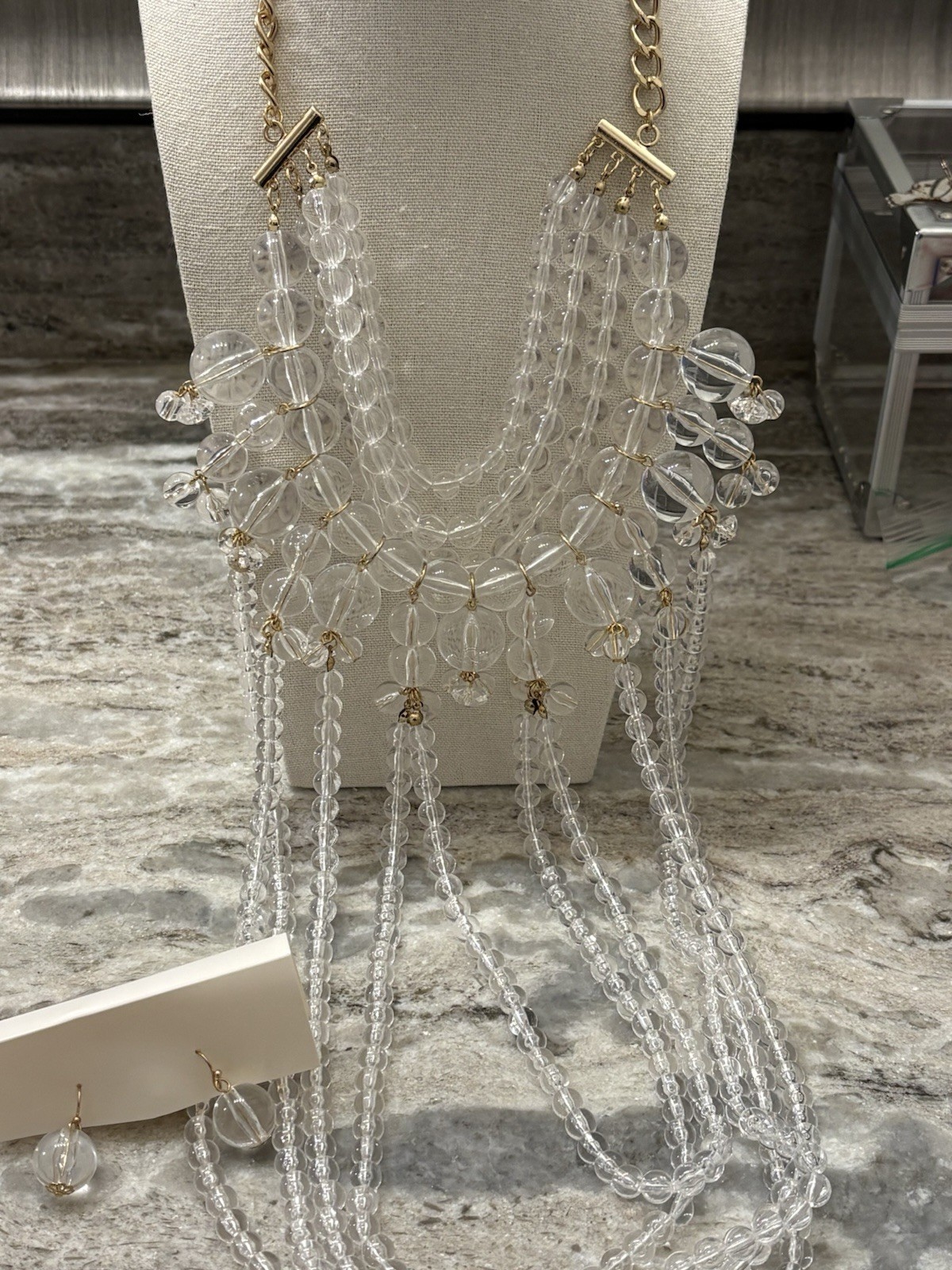 Multilayered Acrylic Statement Beaded Necklace Cl… - image 1