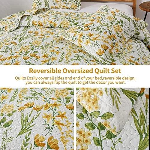 Floral Bedspread Coverlet Queen Size Quilt Set Bedding Lightweight Coverlet  - Image 4 of 4