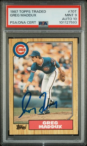 1987 CUBS Greg Maddux signed ROOKIE card Topps Traded #70T PSA 9 AUTO 10 RC