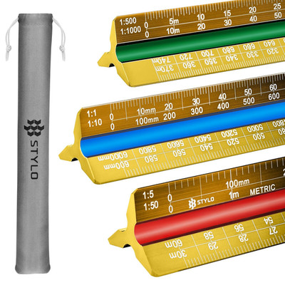 Aluminium Architektenmaßstab - 30 cm lasergeätztes Dreieck Zeichenlineal mit Farbe