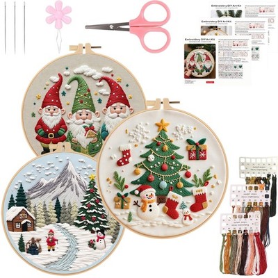 YJHAT 3 Sets Christmas Embroidery Starter Kit for 7.9 inches, Colorful 