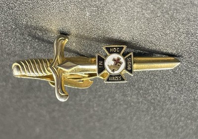 Vintage Masonic Knights Templar Sword Tie Bar IN HOC SIGNO VINCES Freemason