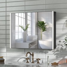 Black Bathroom Mirror Cabinet Wall Mount Storage Organizer w/ Door and Shelves