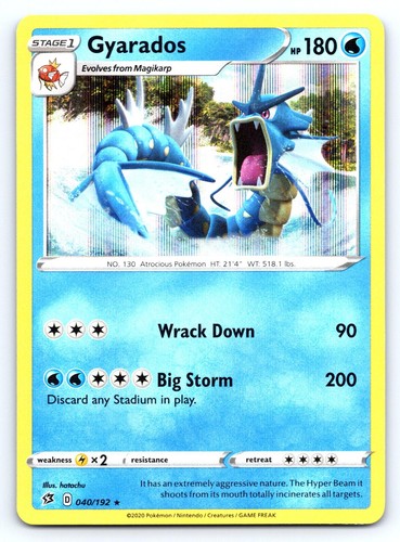 Gyarados 040/192 Holo Rare Rebel Clash Pokemon Near Mint