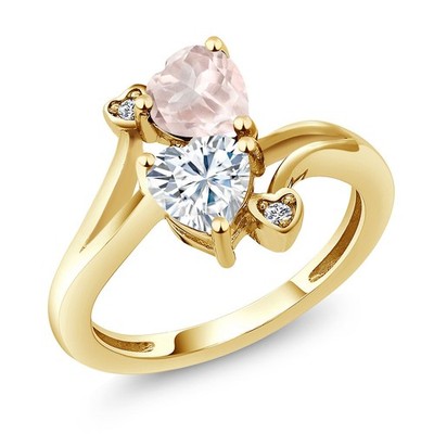 18K Yellow Gold Plated Silver Rose Rose Quartz White Moissanite and Diamond
