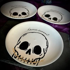 Home Sweet Haunted Home Skull  | Halloween Line Art Decorative Plates | Set Of 4