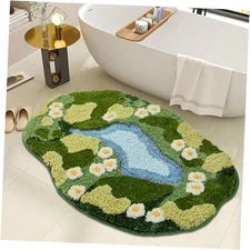  Cute Green Floral Area Rugs,Moss Bath Mat Soft Absorbent Bath mat Grass Rug 
