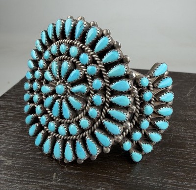 Vintage LLK Lebert Louise Kaskalla Zuni Sterling Turquoise Petit Point Cuff