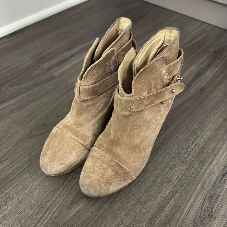 Rag & Bone Harrow Brown Suede Leather Pull On Block Heeled Ankle Bootie 8.5 - Image 2 of 4