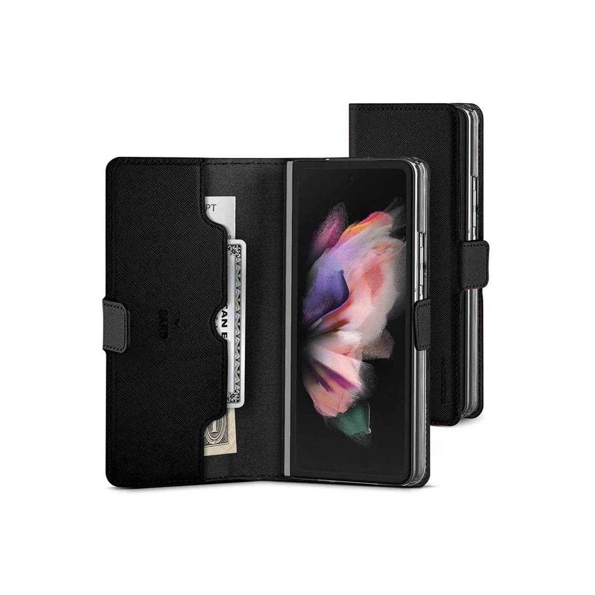 Coque Folio Magnétique Mercury pour Galaxy Z Fold 6 en Cuir Noir avec Porte-Ticket - 2