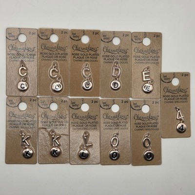 Bead Landing Charmalong Rose Gold Plated 22 Charm Lot Brand New Numbers Letters