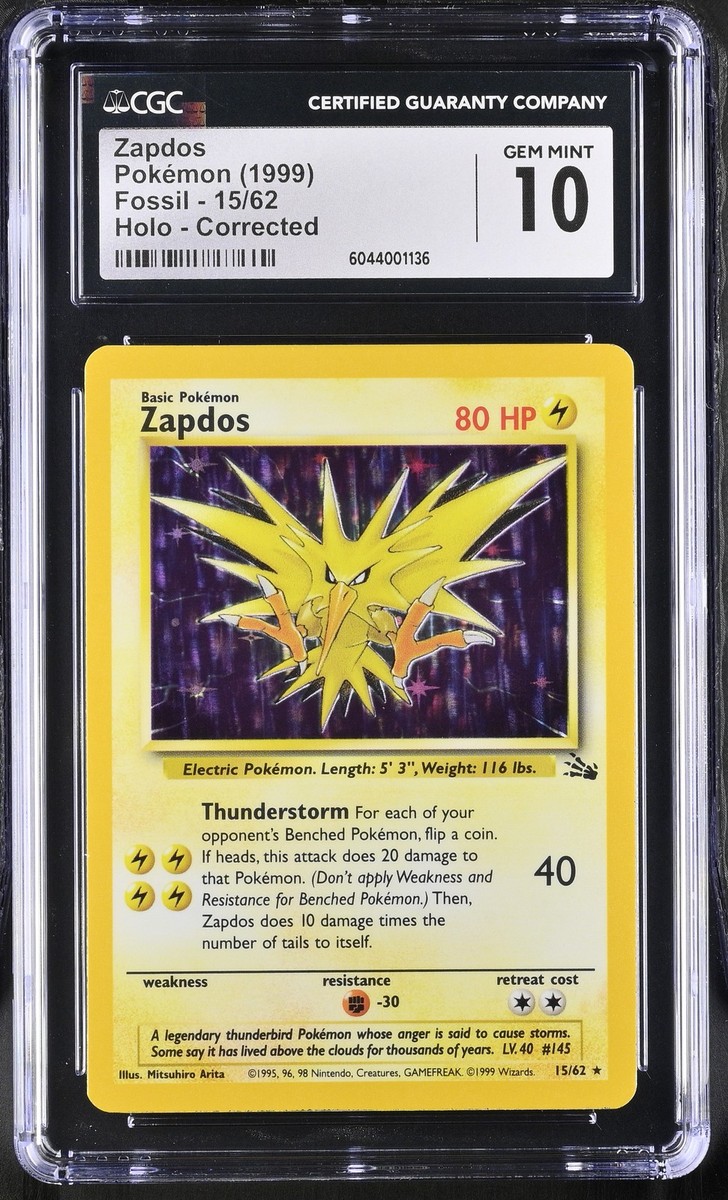 ジブリープルミエクリュ1999 CGC 10 GEM MINT Zapdos 1999 Fossil 15/62 Holo Pokemon Card | eBay