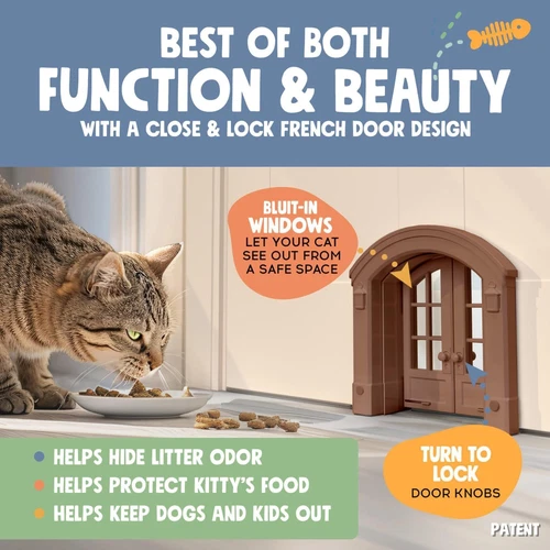 Puerta para gato Purrfect Portal French® - Elegante grande sin solapas, marrón  Foto 3 de 4