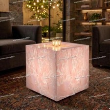 12 Zoll handgefertigter rosa Onyx Würfel-Beistelltisch, durchscheinende Edels...