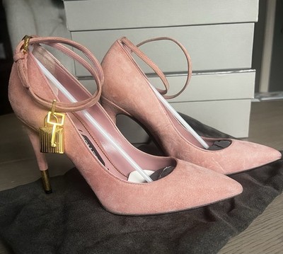 Celeb Fav TOM FORD Pink Suede Gold Ankle Padlock Pumps 39/9 $1250 *Barely Used*
