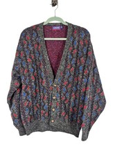 Retro Wool Grandpa Sweater L Gray Textured Preppy Classic Festive Holiday 80s