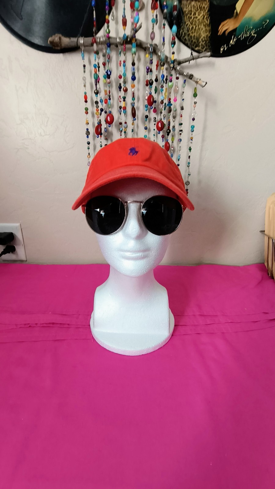 VINTAGE Orange POLO Hat RALPH LAUREN BUCKLE STRAP Blue PONY