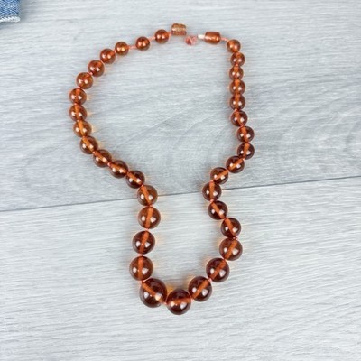 Vintage Baltic Amber Graduated Honey Cognac Hand Knotted Beaded Necklace