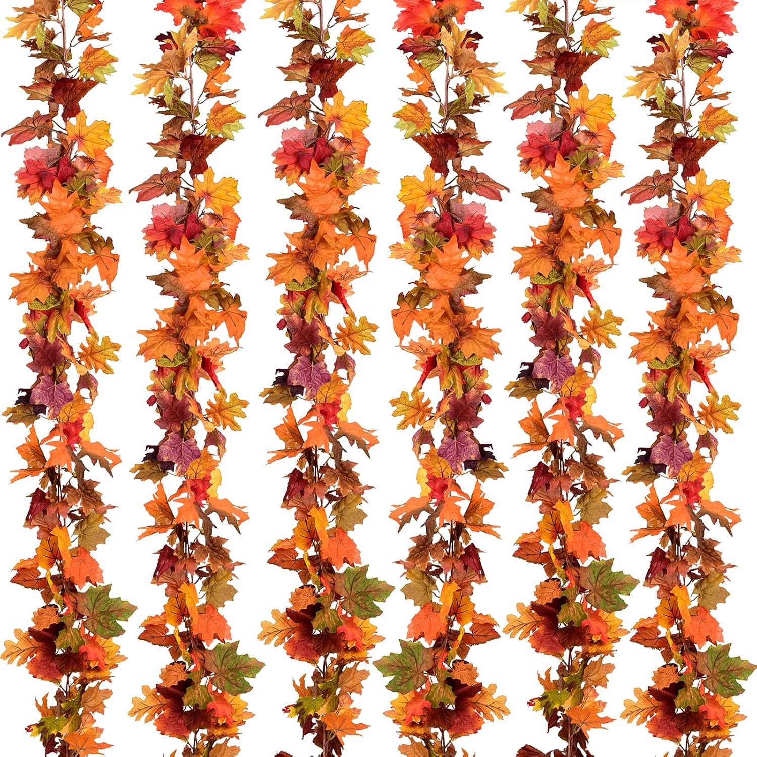 Lvydec 6 Pack 5.9ft Fall Maple Garland Artificial Mixed Color Leaves