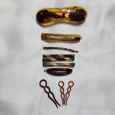 Vintage Tortoiseshell Hair Clip Set Amber Resin Barrette Bobby Pins Hair Forks